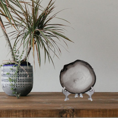 Gray Agate Coaster Drinks Crystal Cup Stone Coasters Set of 4 Geode Agate Slices with Rubber Bumpers for Coffee, Wine or Bar Glasses (4"-5")