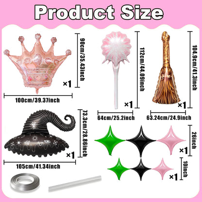 Wickd Party Balloons Green Pink Fairy Witch Balloon Sparklers Broom Balloons Wizard Decorations Wickd Birthday Party Decorations Magic Themed Decor Witch Themed Party Halloween Supplies