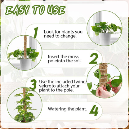 Deergo 4Pack 30 Inch Moss Pole, Bendable Moss Pole for Plants Monstera Coco Coir Plant Support Pole for Small Climbing Plants Grow Up, Brown