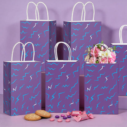 Hauwellter 24 Pcs Kpop Party Favor Bags, Purple and Blue K Pop Themed Kraft Paper Gift Bags with Handles, Bulk Goodie Treat Bag for Kpop Disco Halloween Birthday Party Supplies Decorations
