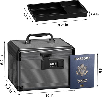 Lockbako Medicine Lock Box with Code, Locking Medicine Box with Removable Tray, Portable First Aid Box for Home, 10 * 6.9 * 6.9 Inch (Black)