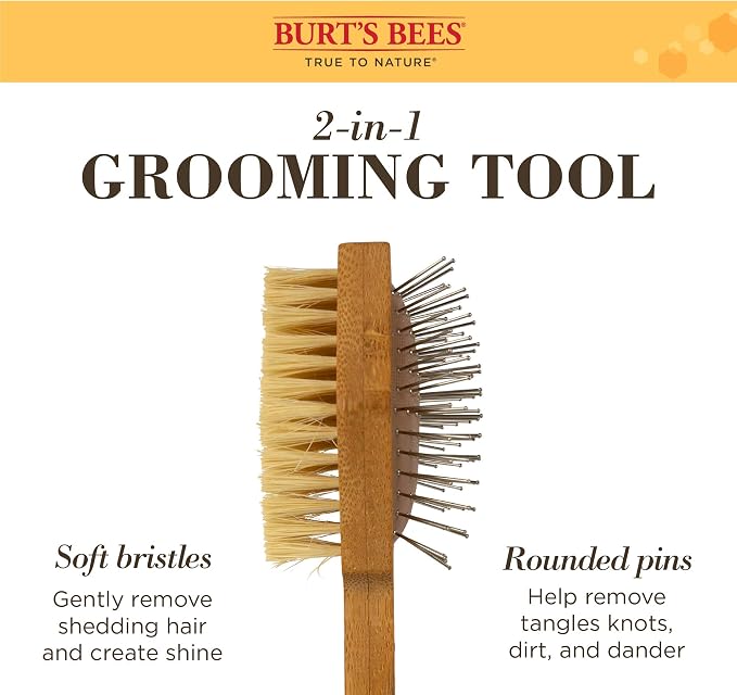 Burt's Bees for Pets Double Sided Pin and Hemp Bristle Dog Brush, Reduces Shedding, Removes Tangles and Loose Hair for All Coat Types, Sustainable Bamboo and Recycled Materials