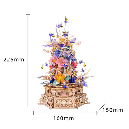 MU 3D Metal Puzzles for Adults Feast of Flower, 3D Wooden Puzzles Metal Model Kit Building Wood Flowers Kits DIY Craft Set with Music Box Lighting, Birthday Hobby Gift Home Desk Decor