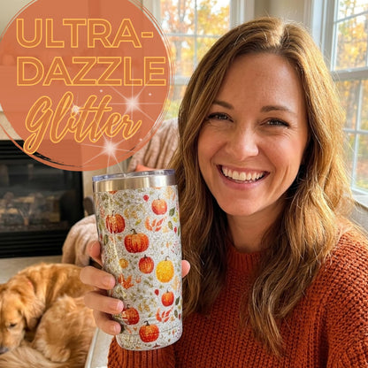 Onebttl Pumpkin Gifts for Women, Men, Cool 20oz Stainless Steel Skinny Tumbler with Lid & Straw, Unique Gift for Pumpkin Lovers - All-over Print