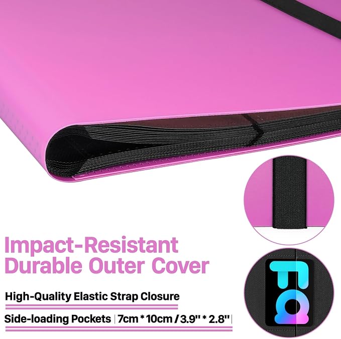 【2026】Trading Card Binder 9 Pocket, Premium Sports Collection Binder Game Cards Book with Sleeves Side Loading, Anti-open Strap Double Sided Waterproof 360 Card Folder