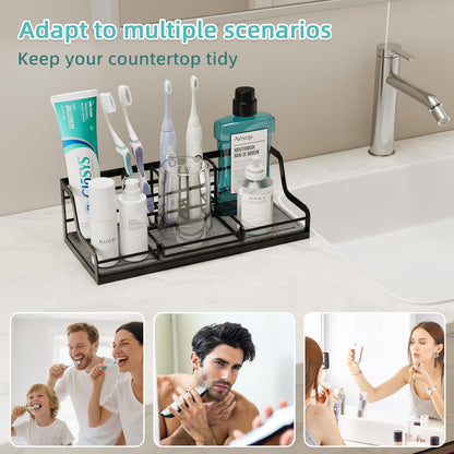 NANAGIFTREE Toothbrush Holders, Bathroom Organizers and Storage with Instant Drying Stone, 6 Slots Bathroom Accessories with Adjustable Toothpaste Holders, Bathroom Counter Organizer, Black