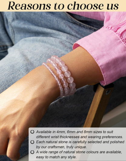 Landorilo Beaded Bracelet for Men Women, 6mm Natural Stone Rose Quartz Healing Crystal Stretch Bracelets, Ideal Christmas Birthday Jewelry Gifts with Energy Card，Replacement Beads Included