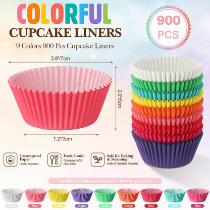 Ferrochef 900 Pack Colorful Cupcake Liners Bulk, Mini Rainbow Cupcake Baking Liners Paper Muffin Liner Food Grade Greaseproof Cupcakes Wrappers Holder for Birthday Wedding Party Supplies