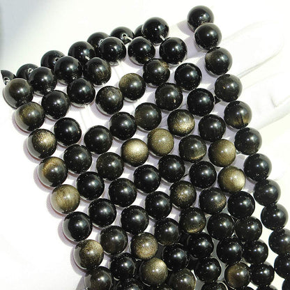 MJDCB Rare Collection Natural Stone Beads Gold Obsidian Round Loose Beads for Jewelry Making DIY Bracelet Necklace (8mm)