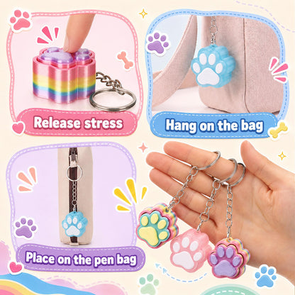 Kenning 12 Pcs PET Paw Clicker Fidget Keychain Bulk 3D Printed Sensory Clicker Fidget Toys Stress Relief Paw Print Keychain Gifts for Adults Graduation Party Favors Birthday Goodie Bag Stuffers
