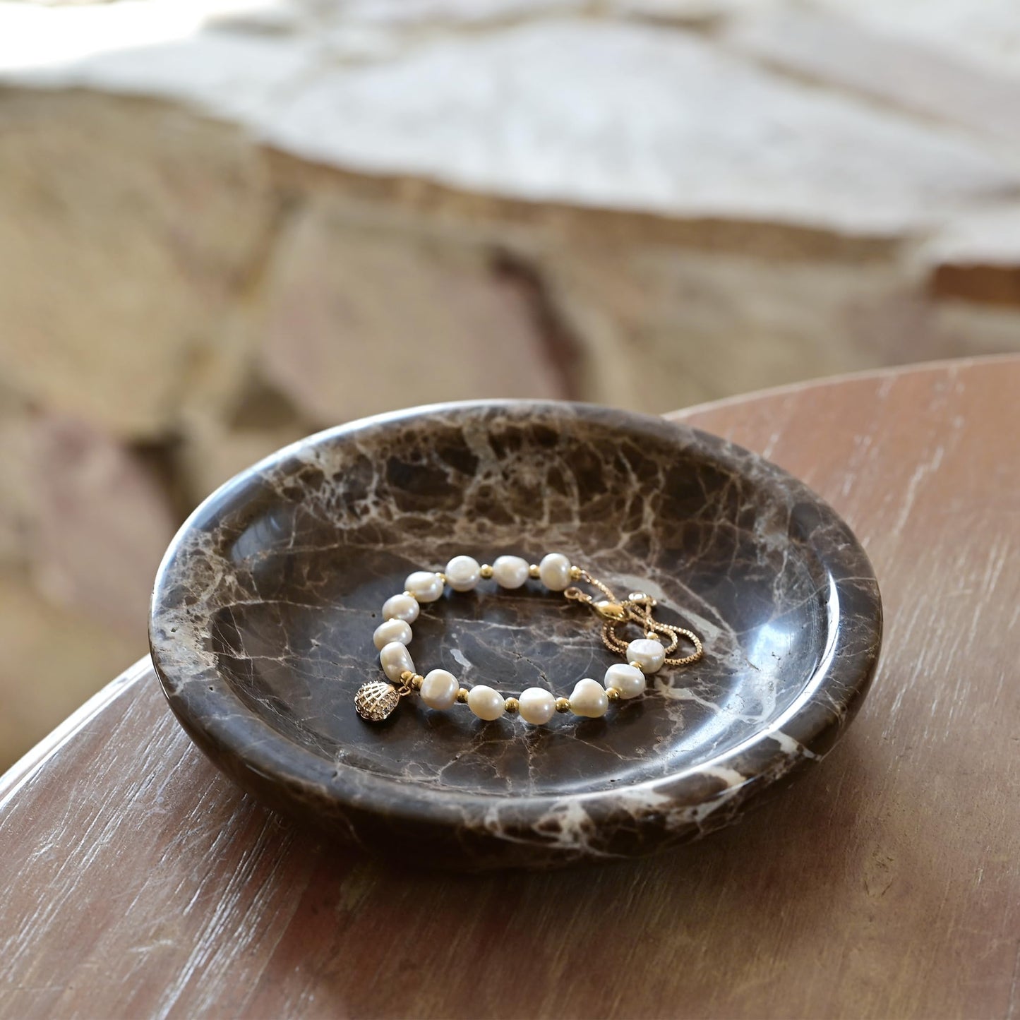 ZSHAWN Natural Marble Ring Dish Jewelry Tray – 5.5" Trinket Dish for Rings Earrings Necklace, Scratch-Resistant Vanity Organizer, Elegant Gift for Women (Emperador Dark)