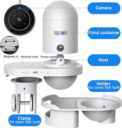 WiFi Automatic Fish Feeder with 2.5K Camera, Smart App-Controlled Timer, Precision Visual Fish Feeder Dispenser for Saltwater/Freshwater/Betta Tanks, 24/7 Time Monitoring for Vacation Feeding