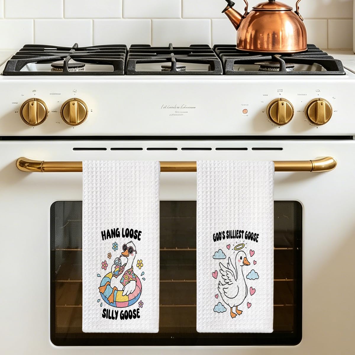 Jztco 2 Pcs Funny Silly Goose Kitchen Towels 24x14 Inch, Silly Gooses Gifts Absorbent Hand Tea Towel, Waffle Dish Towels for Kitchen Bathroom Home Decor, Goose Lover Gifts for Women Mom