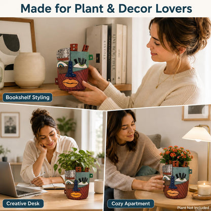 XMGZQ Abstract Cubism Face Planter,Pop Art Sculpture & Vase Decor,Unique Picasso Style Flower Pot,for 4-6 Inch Succulents & Houseplants,Drainage Hole Included,Statement Gift (Industrial)