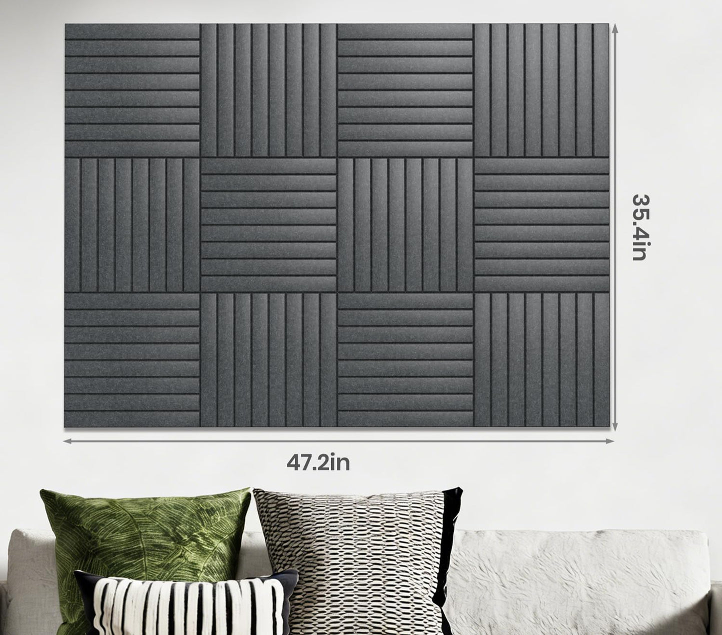 Large Cork Board Alternative 48” X 36” Felt Bulletin Board Tiles, with 30 Pushpins, 60 Adhesive Tabs,12-Pack Slat Wall Paneling, Cork Boards for Office Push Pin Board Felt Board - Dark Gray