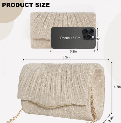 Clutch Purses for Women Formal Dressy Evening Bag Handbags Crossbody Bag for Wedding Cocktail Prom Party Elegance Charm (Champagne)