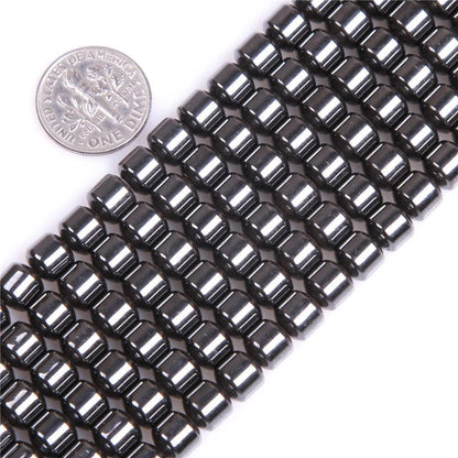 HAAMIIQII 65pcs 6mm Natural Black Hematite Loose Gemstone Beads Drum Shape Spacer Stone Beads for Jewelry Making DIY Bracelets Necklaces Crafting