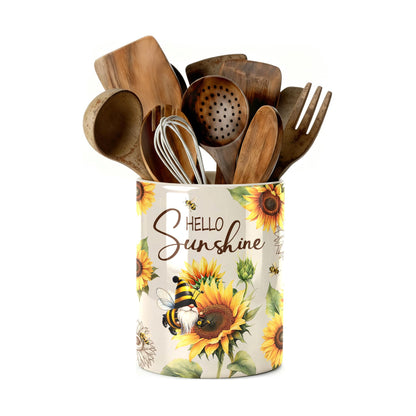 DPOTHK Bee Gnome Utensil Holder, Ceramic Kitchen Utensil Holder, Utensil Crock for Home Kitchen Countertop Storage Organizer Container, Large Holder for Spatulas, Spoons, Kitchen Counter Decor, 6"