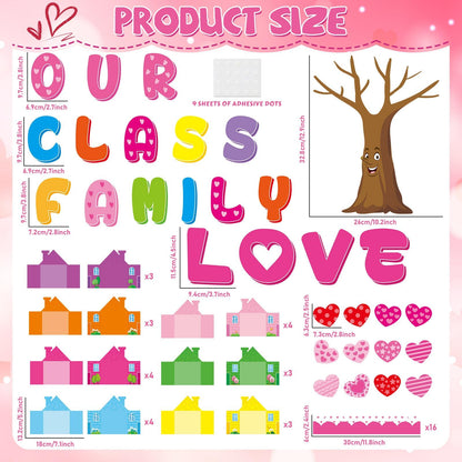 Back to School Bulletin Board Set Our Class is a Family Classroom Decoration with 3D Photo Frame House Pink Paper Cutouts Family Tree Bulletin Board for Home Office School Classroom Wall Decor