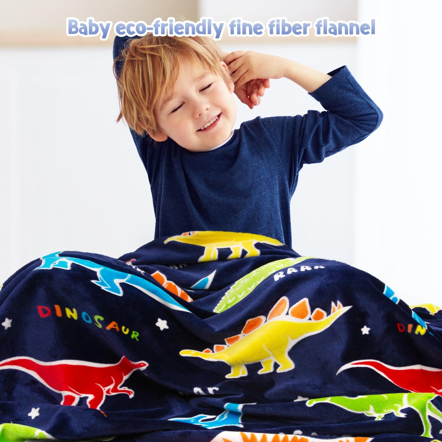 Jekeno Dinosaur Glow in The Dark Blanket Dino Gift Throw for Kids Boys Girls Birthday Christmas Halloween Easter Decor for Age 1-16 Years Old Teens Child Toddler Son Throw Navy Blue 50"x60"