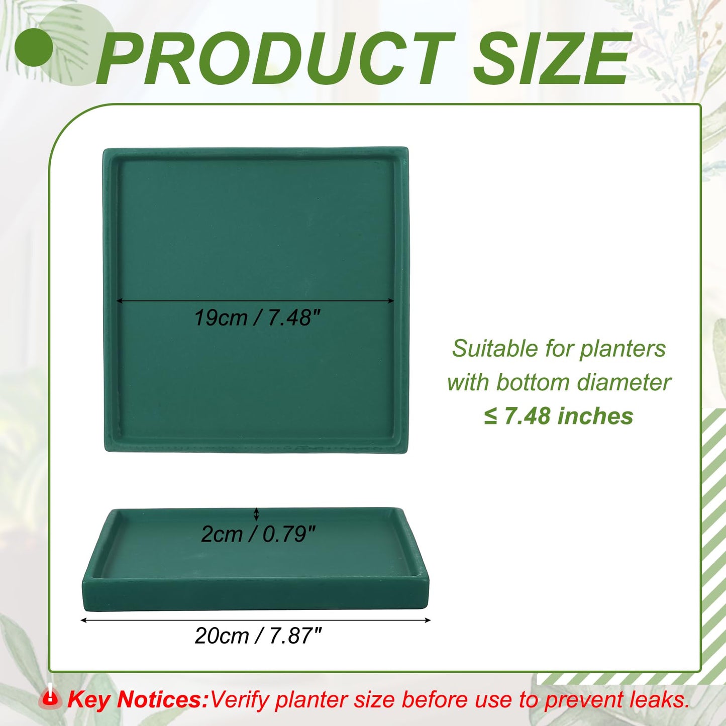 YELARXI 7.5 Inch Ceramic Plant Saucers, Square Flower Planter Water Trays Ceramic Plant Saucer Pot Tray -Fitting for (Outdoor/Indoors/Garden/Planting/Water/Flower/Coffee) Green Blue