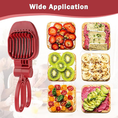 Fruit Slicer Hand-Held, Strawberry, Banana Slicester, Mushroom & Egg Slicer for Hard Boiled Eggs with Stainless Blades, Dishwasher Safe, Includes 1 Cleaning Brush for Home Cooking