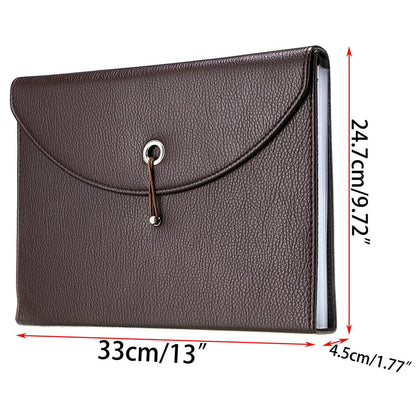 BTSKY PU Leather Expanding File Folders-13 Pockets A4 Letter Size Paper File Folder Accordion Business Document Organizer with Fasteners and Tabs (Brown)