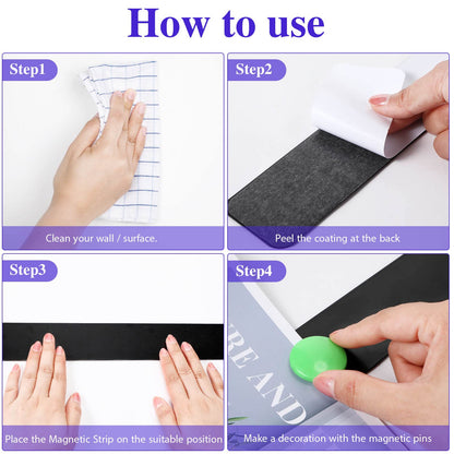 Outus 6 Pcs 15" x 2" Magnetic Wall Strips, Magnetic Bulletin Board Strip Set with 48 Pcs Colorful Magnets, Metal Display Board for Office Home Notes Photos(Black)