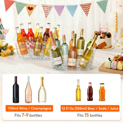 Lifewit 13L Ice Bucket for Parties 2 Pcs, Large Plastic Drink Cooler for Champagne Wine, Beer, Clear Beverage Tub for Mimosa & Cocktail Bar, Portable Chiller for Party Hosting & Serving