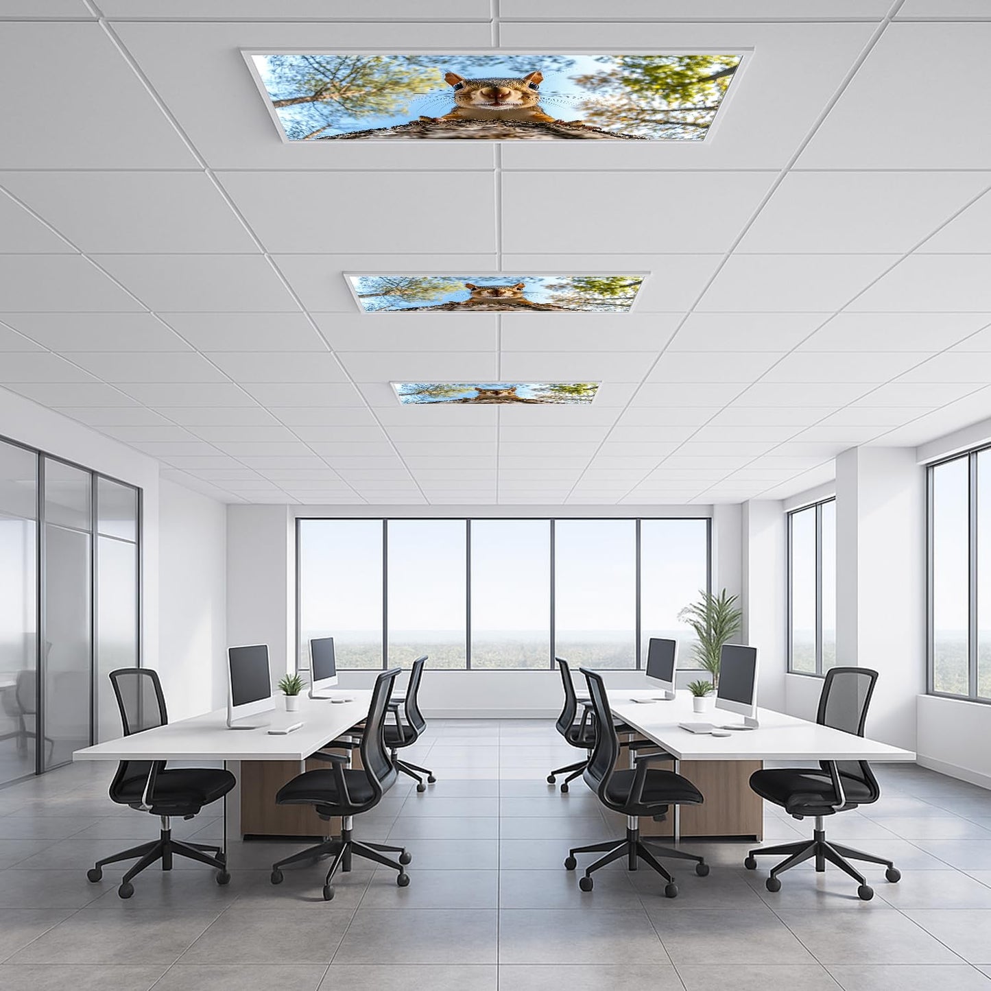 Fluorescent Light Covers for Ceiling Lights-Magnetic,2pcs,Geometric & Stained Glass Designs for Ceiling Lights 2ft x 4ft-For Classroom, Office，Home (Forest Squirrel, 48"L x 24"W-2pcs)