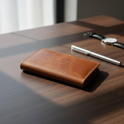 TORAKIP Leather Checkbook Cover – Slim Genuine Leather Checkbook Holder with Zipper Pocket, Checkbook Wallet Organizer for Men & Women, 7" x 3.8", Warm Brown