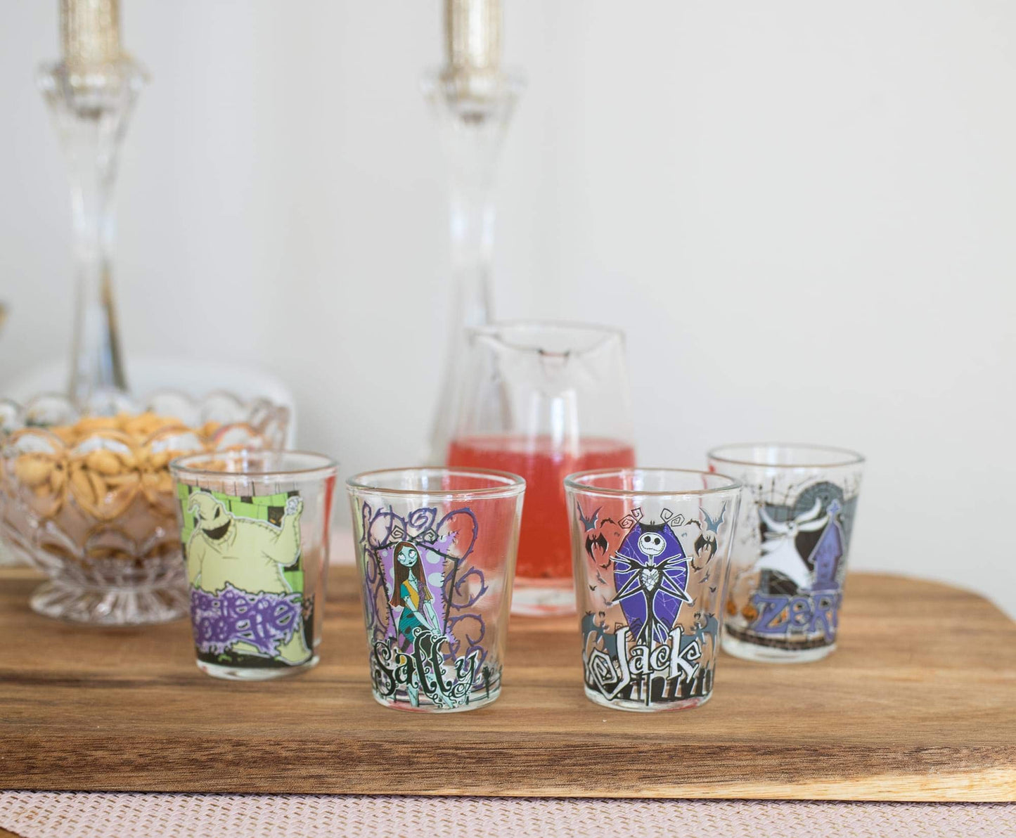 Silver Buffalo Disney Nightmare Before Christmas Featuring Jack Skellington, Sally, Oogie Boogie, and Zero 4 Pack Mini Glasses, 1.5 Ounces