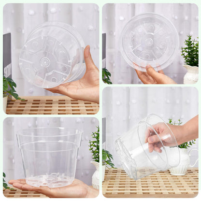 Garvee 20 Pack 6 Inch Clear Nursery Pots with Drainage Trays, Thickened Plastic Plant Pots with Saucer, Transparent Plastic Plant Pot Seeding Start Planters for Indoor Outdoor