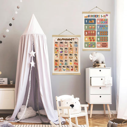 Alphabet Numbers Wall Art Poster Set of 2 ,Boho Educational Canvas Posters for Classroom,1-6 Toddlers ABC and 1-10 Numbers Learning Banner for Preschool Nursery Playroom,Kids Room Decor 14x18.5 Inch