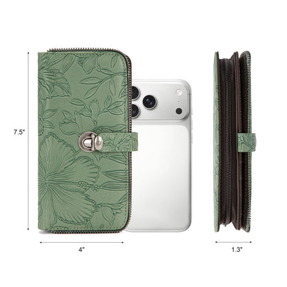 Montana West Green Floral Wallet Wristlet Women Large Capacity RFID Blocking Wallets, Card Cases & Money Organizers Ladies Female Bifold Clutch Wallets with ID Window and Latch Gifts