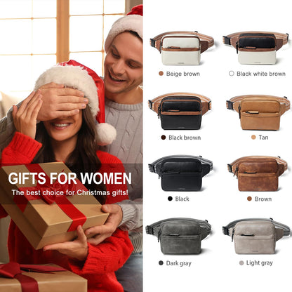 LATMAP 3L Fanny Pack Crossbody Bags for Women Men 4-Zipper Pockets Belt Bag Sling Waist Pack Faux Leather Chest Bag Purse Brown