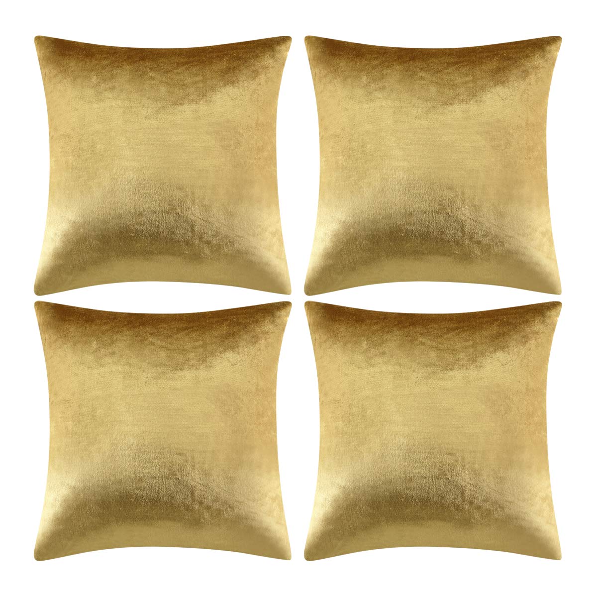 GIGIZAZA Velvet Gold Pillow Covers 18x18，Pack of 4 Decorative Throw Pillow Soft Covers Square Couch Pillow Modern Covers Living Room Luxury Cushion Covers