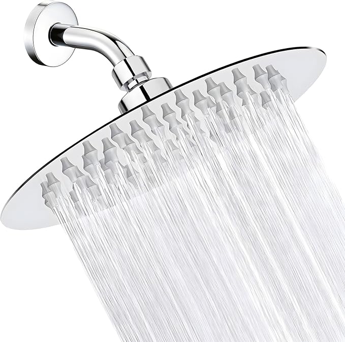 High Pressure Rainfall Shower Head, 6 Inches Showerhead with Perfect Adjustable Replacement, Removable Restrictor, Easy Installation for Your Bathroom Shower Heads (Chrome Finish, Ultra-thin)