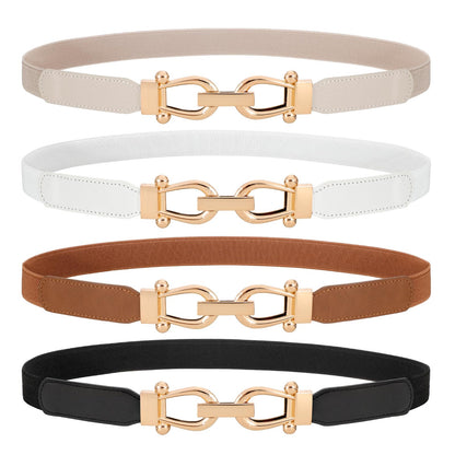 WERFORU 4 Pack Women Skinny Elastic Waist Belt Gold Buckle Stretchy Thin Belt for Jeans Dress