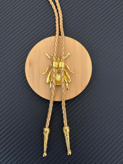 GelConnie Gold Bolo Tie 3D Bee Western Ties for Men Bolo Handmade Bumblebee Bolo Tie Western Cowboy Leather Necktie Adjustable