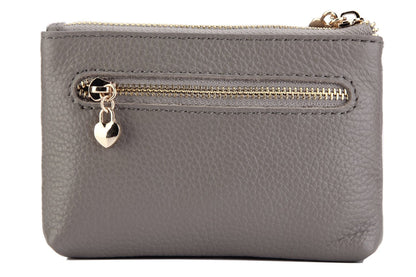 ZOOEASS Coin Purse Women Genuine Leather Zip Mini Purse With Key Ring Triple Zipper Card Holder Wallet (Grey)