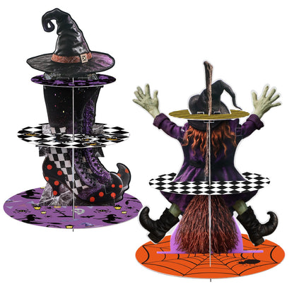 LemonRoad 2 Pcs Halloween Cupcake Stand Decoration Halloween Party Supplies 3 Tier Cardboard Cake Holder Witch Party Cupcake Tower for Treat Birthday Dessert Favors Carnival (Mixed)