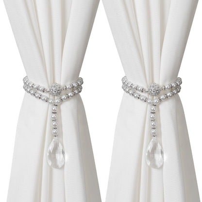 SUQ I OME 1 Pair of Luxury Pearl Beaded Magnetic Curtain Tieback and Holdback Curtain Clips Curtain Buckle Curtain Holder Blingbling Curtain Holdbacks for Drapes,Pearl