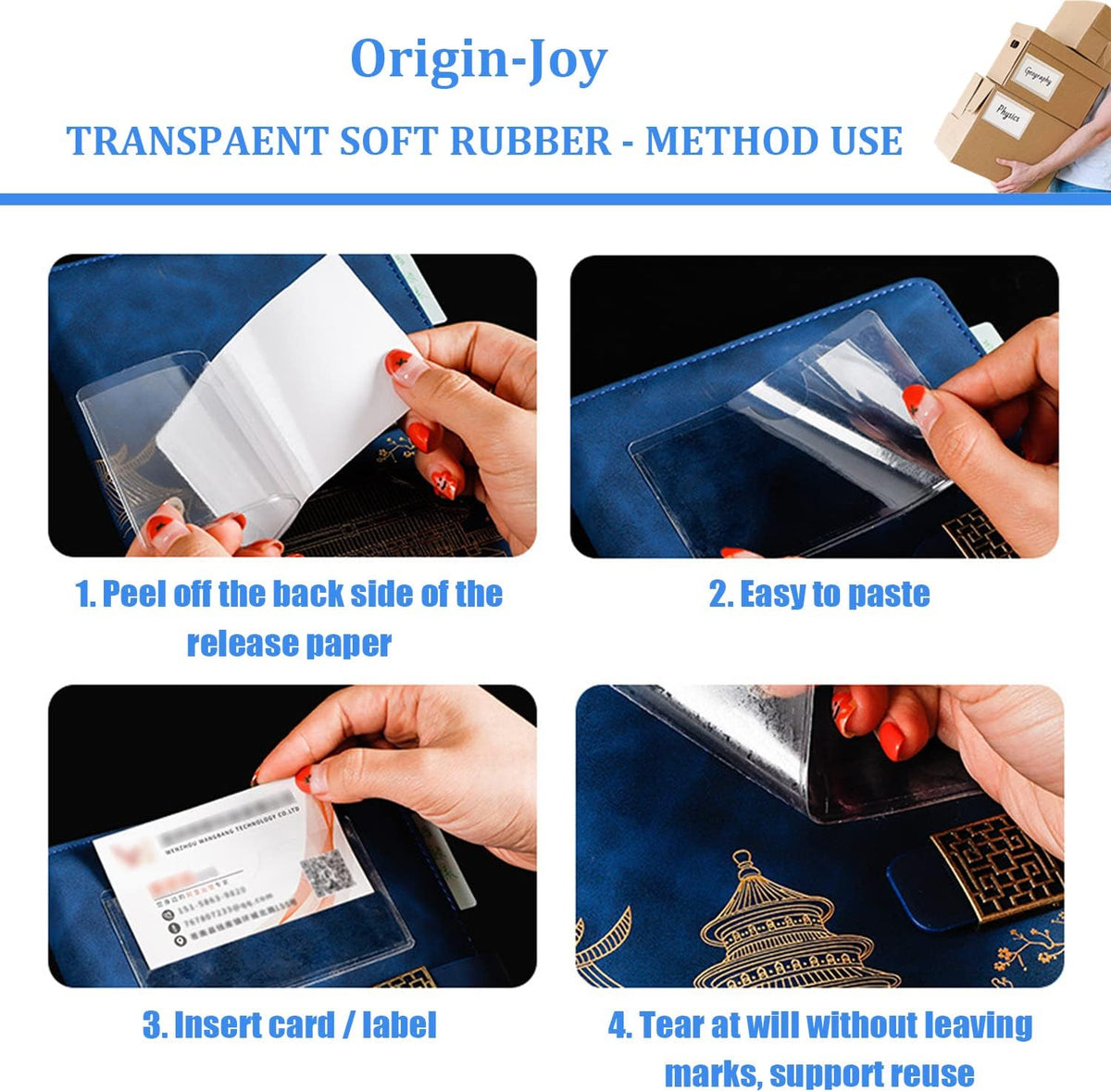 Origin-Joy 60 PCS Self Adhesive Index Card Pockets with Top Open, Clear Plastic Label Holder for Cards of Note, Library and Business, Adhesive Label Pockets & Card Holder (4 x 4 inch)