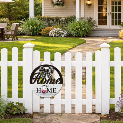 Interchangeable Seasonal Home Sweet Home Hanging Sign - Farmhouse Front Door Decoration for Spring All Seasons Holidays - Rustic Round Wood Wreaths with 12 Icons(White)