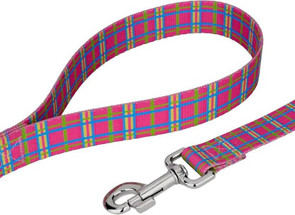 Country Brook Petz - Bubblegum Pink Plaid Everyday Collar and Leash - Plaid and Argyle Collection Featuring Charming Designs (1 Inch, Large)