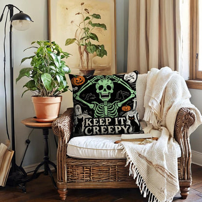 Halloween Decor Throw Pillow Covers 18x18 inch Black Orange Ghost Cat Skeleton Pumpkin Cushion Cases 4 Pack Fall Happy Halloween Seasonal Autumn Home Decor Pillowcases for Sofa Couch Patio(Orange)