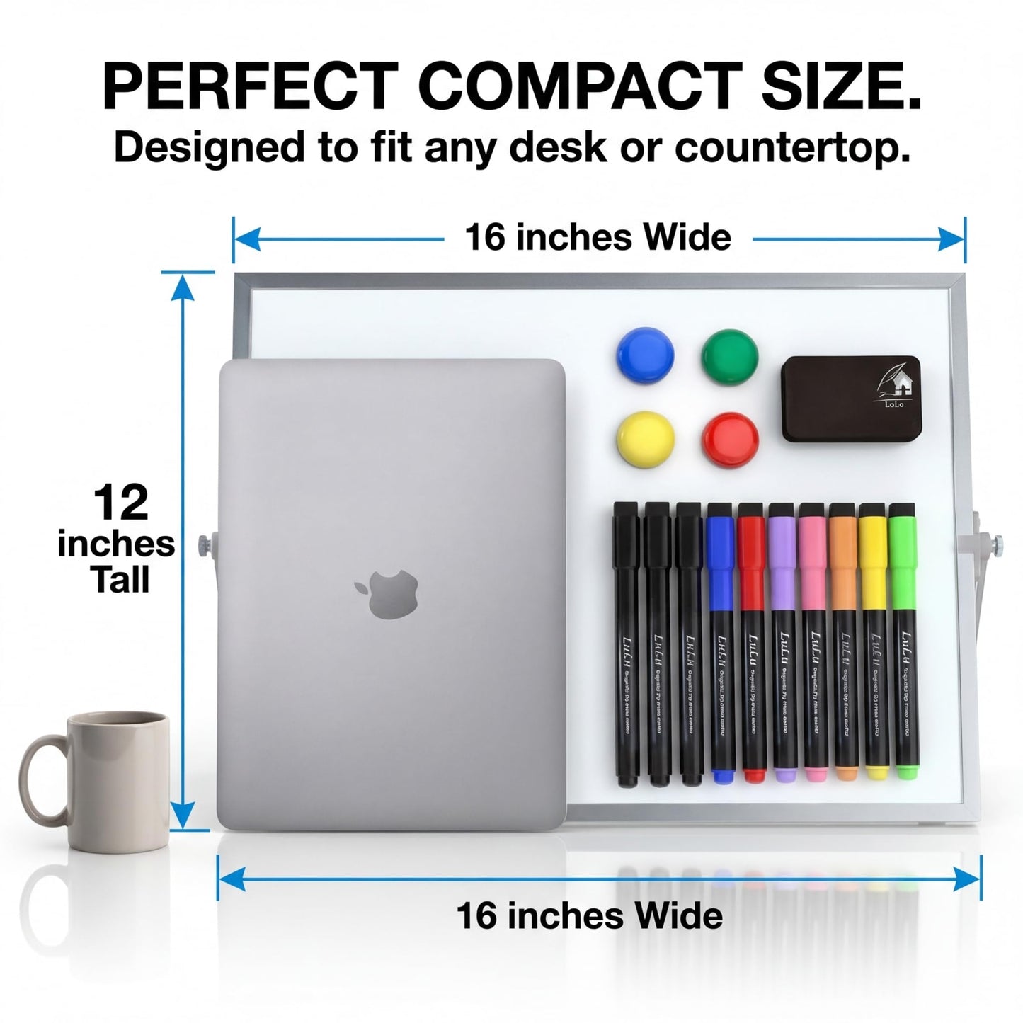 12x16 Magnetic Dry Erase Whiteboard with Stand – Double-Sided Desktop Board, 10 Markers, 4 Magnets & Eraser – Black Frame | LULU OFFICE