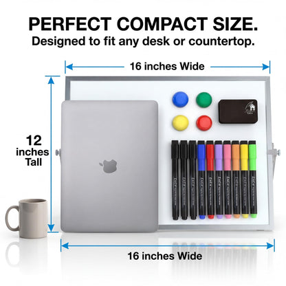12x16 Magnetic Dry Erase Whiteboard with Stand – Double-Sided Desktop Board, 10 Markers, 4 Magnets & Eraser – Black Frame | LULU OFFICE
