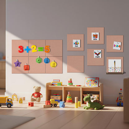 12 Pack Bulletin Boards 48" x 36" Alternative Cork Board for Office,Built-in Storage Device，Large Cork Boards for Walls ， Felt Wall Tiles, Contains Removable Security Stickers and PushPins (F-Pink)